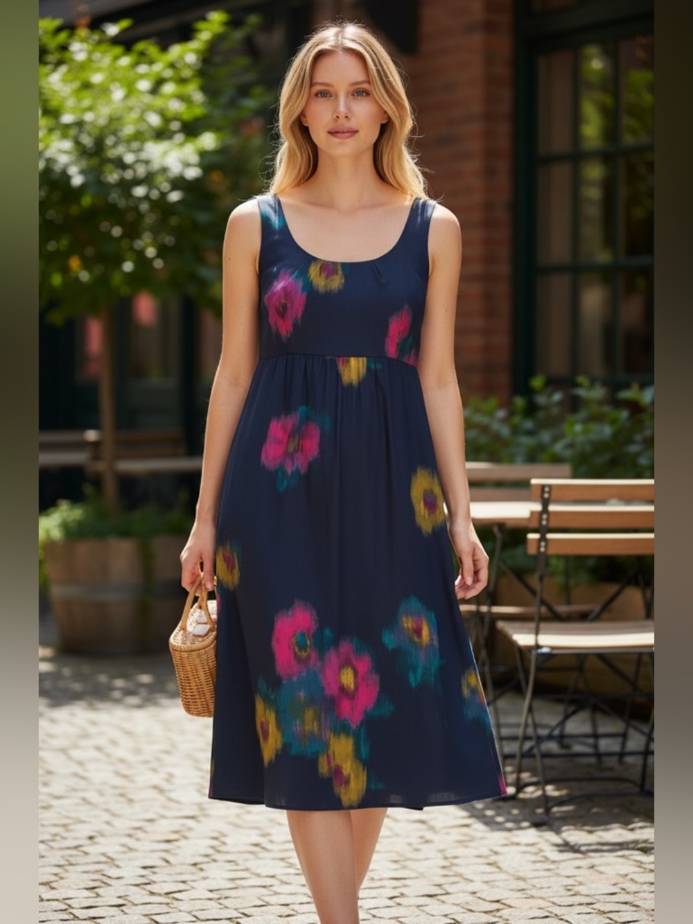 Ann Taylor LOFT Dark Navy Floral Midi Dress | NWT